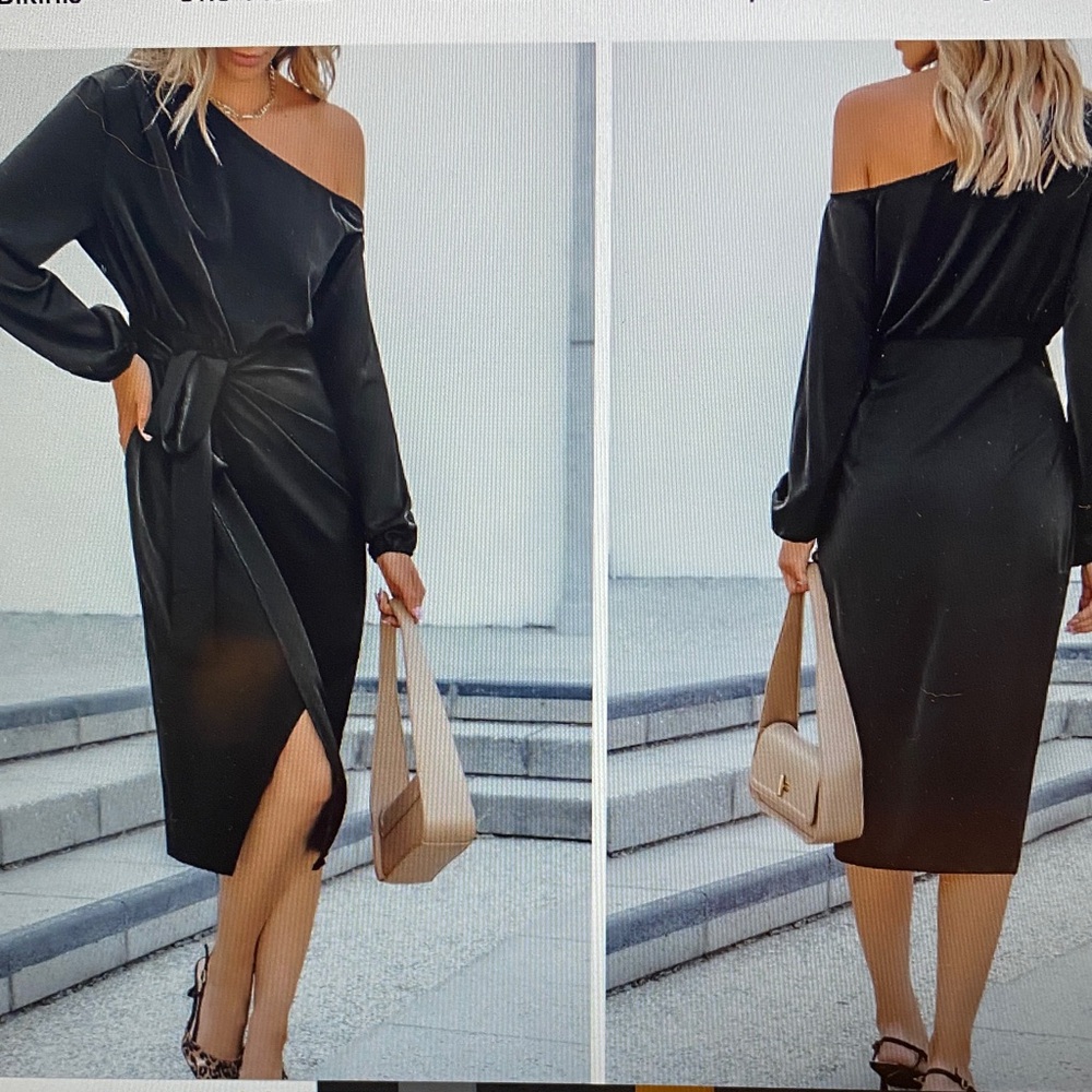 Cupshe Black Asymmetrical off-shoulder wrap dress